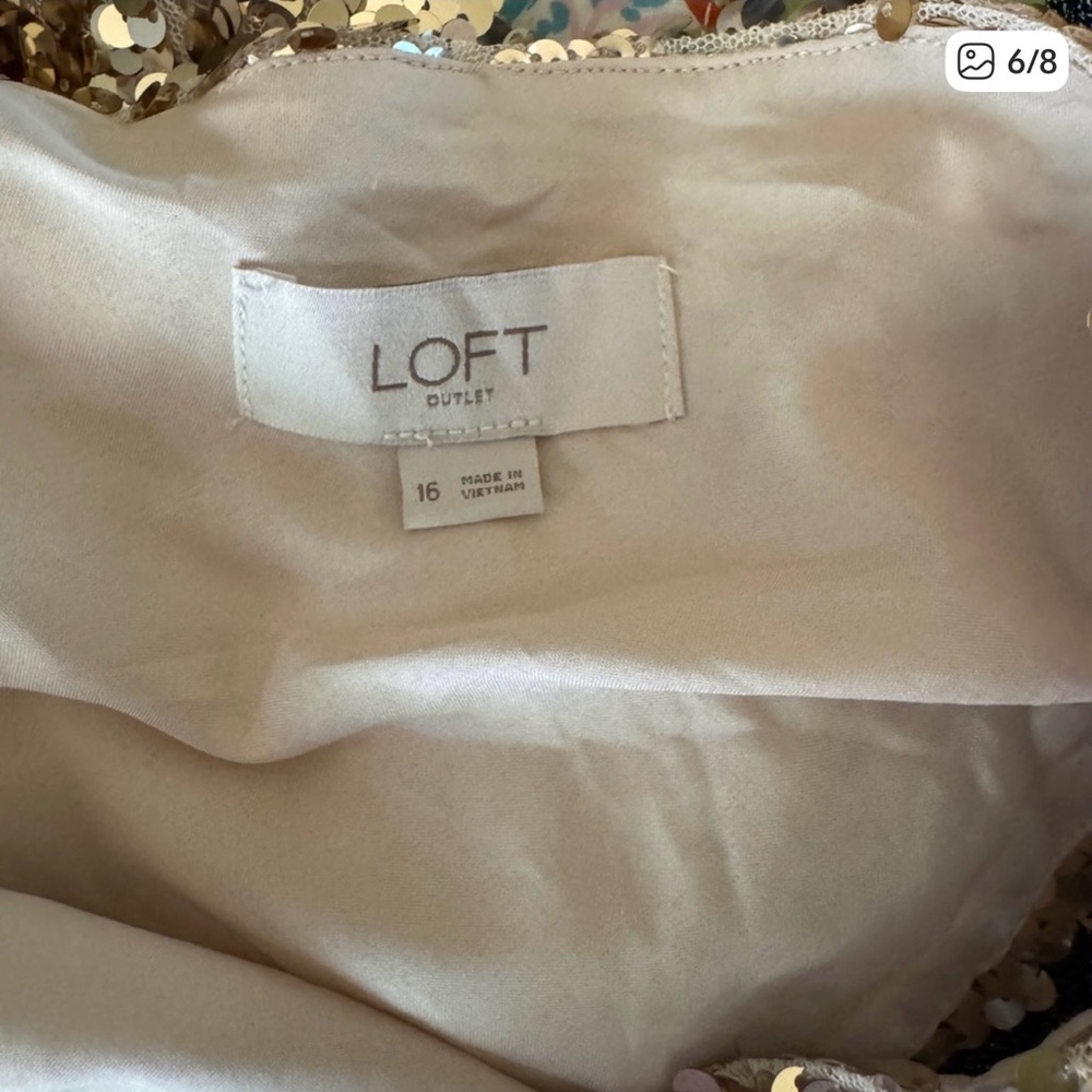 LOFT Gold Sequin Golden Beauty V-Neck Mini Dress - Picture 2 of 3